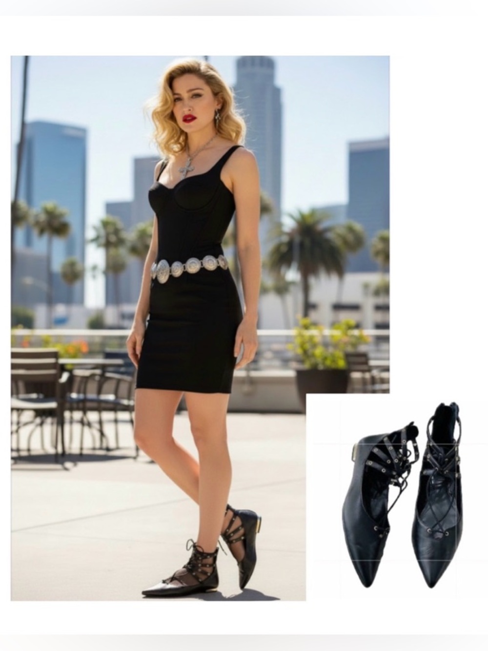 White House Black Market Lace up flat shoes leather point toes black size 7